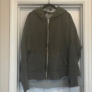 Free PeopleOlive Green Zip-Up Hoodie